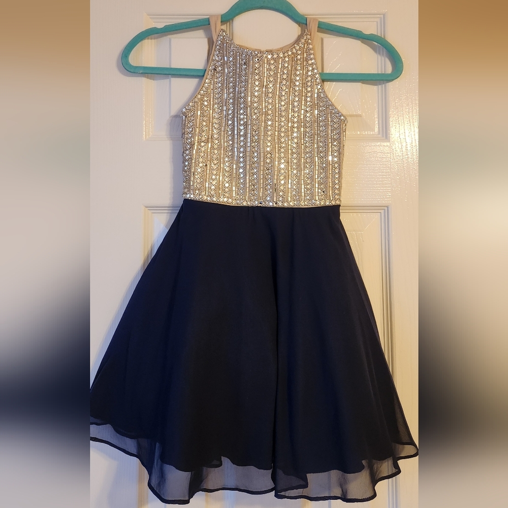 Elegant Navy and Gold Kids Dress